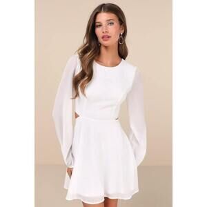 Lulus Garden Bliss White Long Sleeve Cutout Mini Dress - Size M